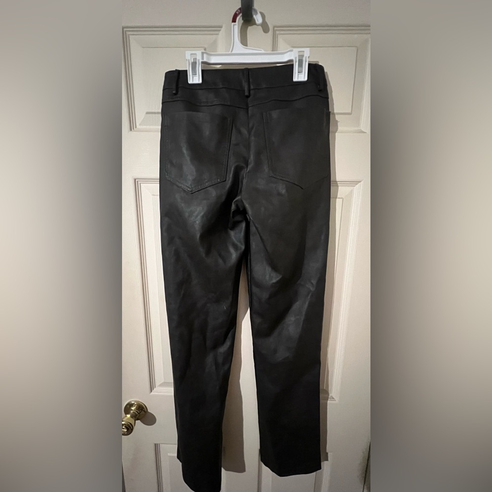 Black Washed Faux Leather Straight Leg Pants